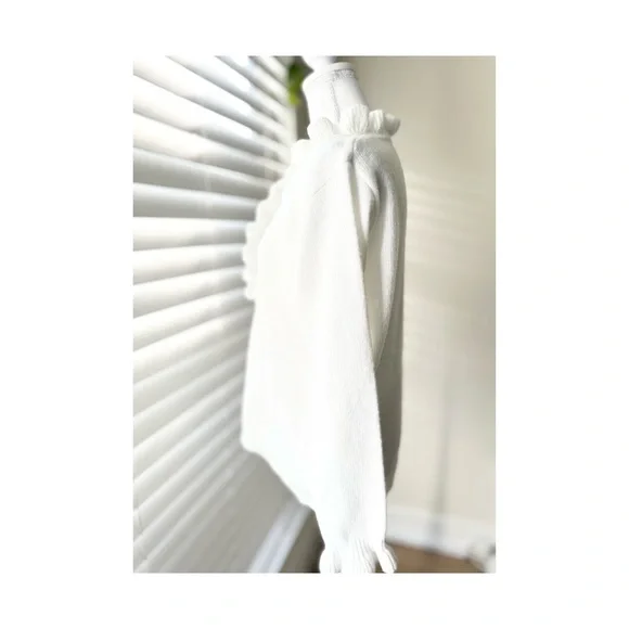 White Ruffle V-Neck Button Sweater - Picture 4 of 6